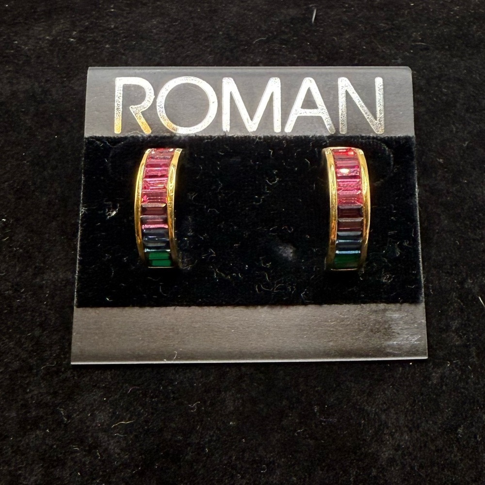 Vintage Roman Rainbow Crystal Hoop Earrings New With Tags